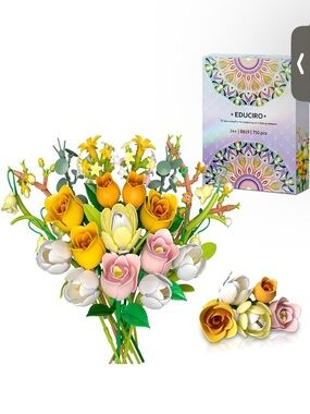 EDUCIRO Floral Brick Building Craft Set - Yellow, Pink, White - New Sealed